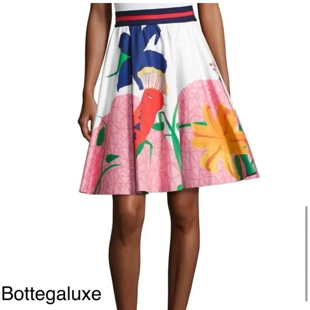 Alice + Olivia Earla Bird Print High Waist Flare A Line Pleated Skirt Womens 2